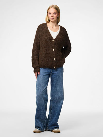 PcCleo V-Neck Cardigan Hot Fudge