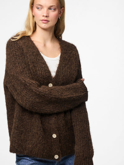 PcCleo V-Neck Cardigan Hot Fudge
