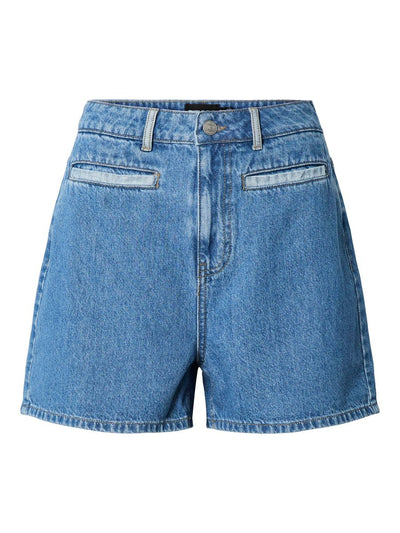 PcFie Patchwork Denim Shorts Dark Blue