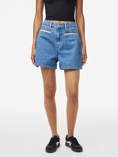 PcFie Patchwork Denim Shorts Dark Blue