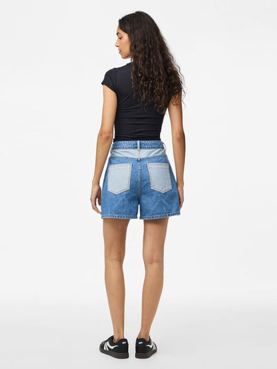 PcFie Patchwork Denim Shorts Dark Blue