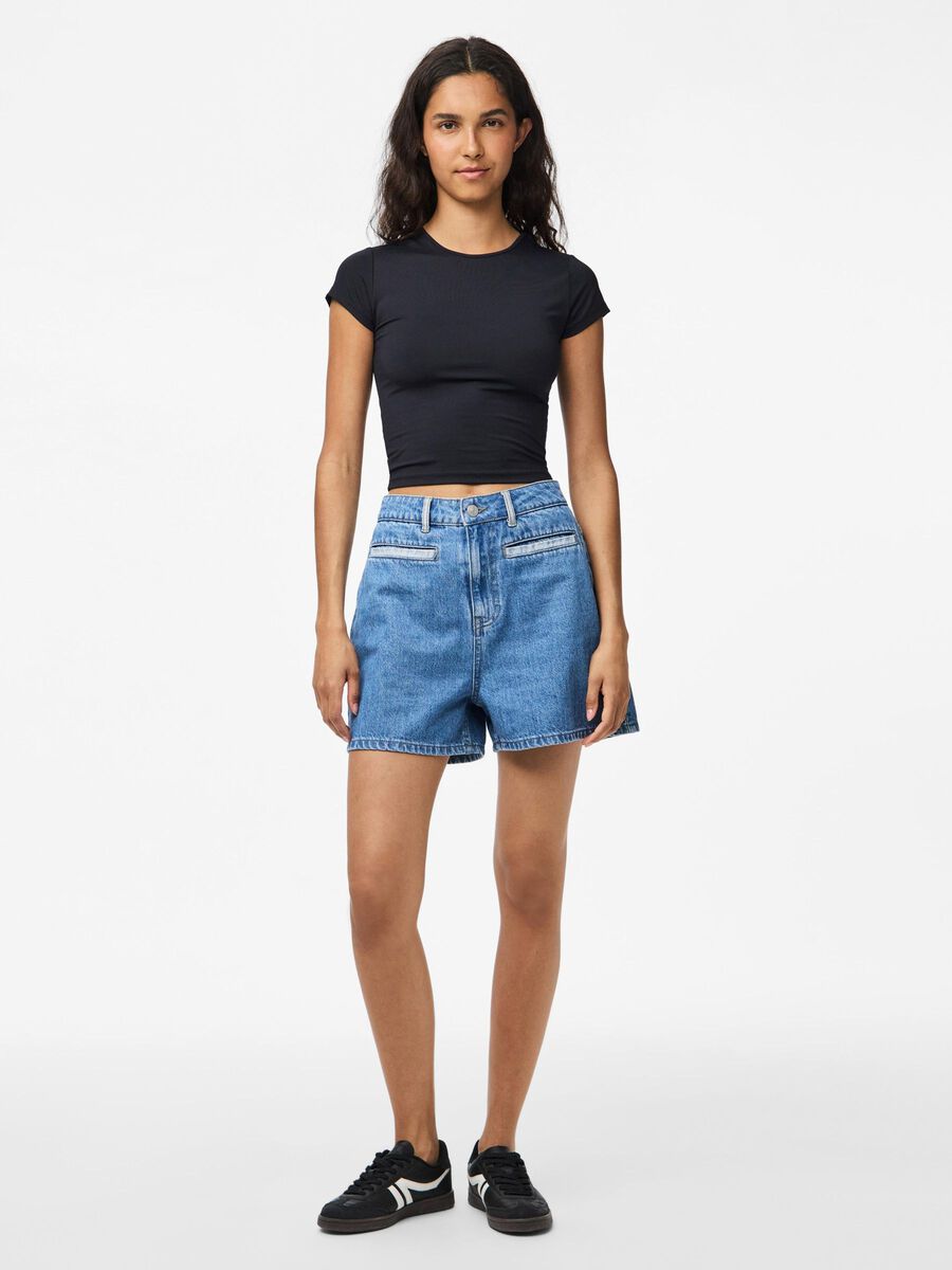 PcFie Patchwork Denim Shorts Dark Blue