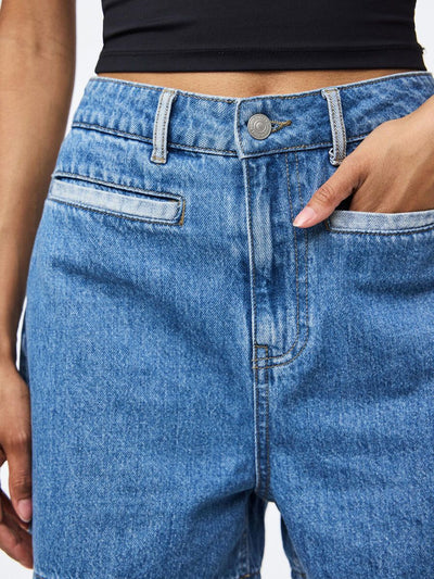 PcFie Patchwork Denim Shorts Dark Blue