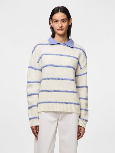 PcTracy Collar Knit Blue Stripes