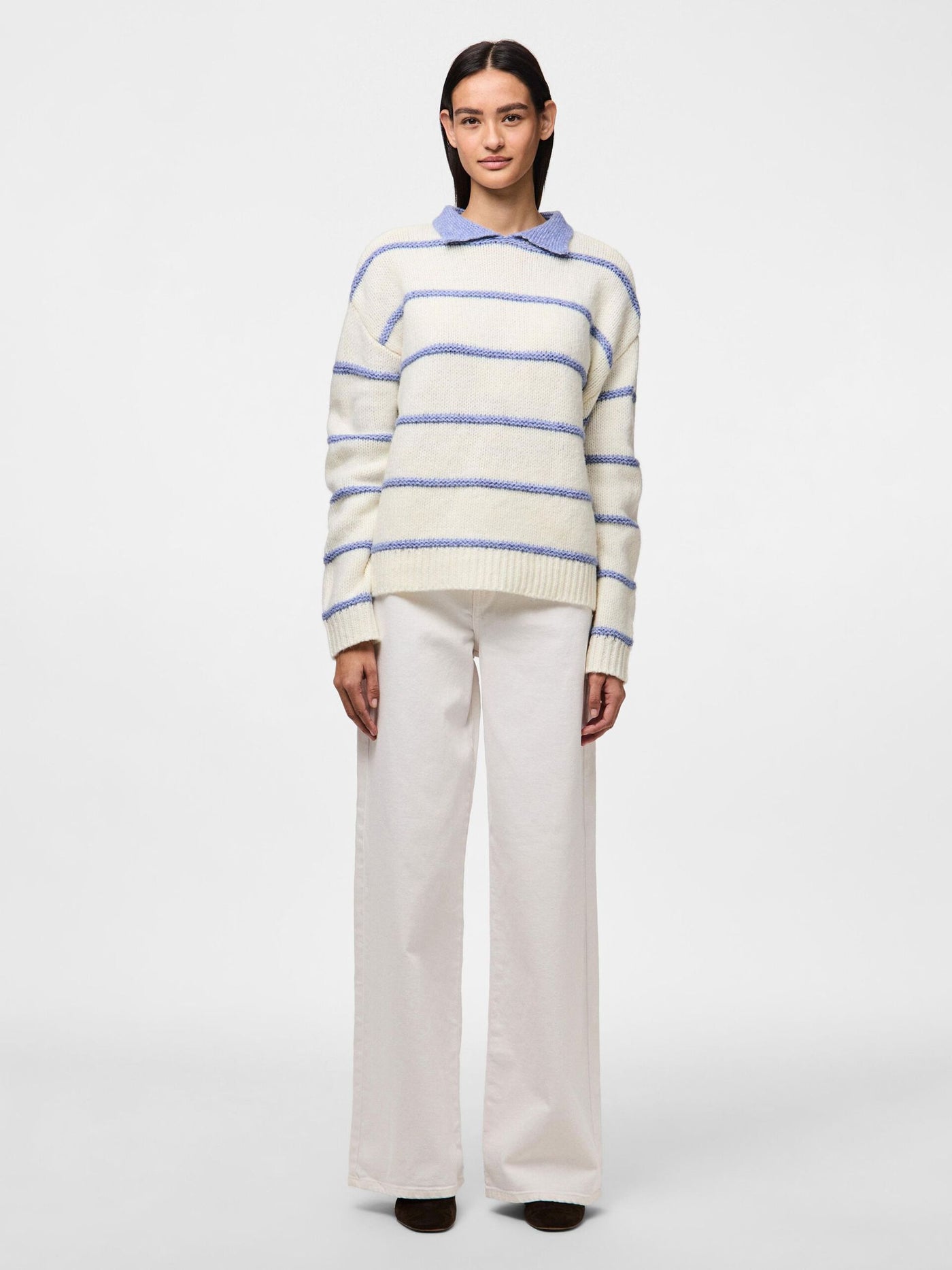 PcTracy Collar Knit Blue Stripes