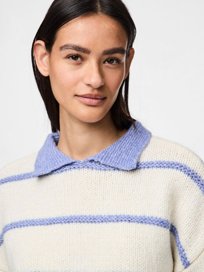 PcTracy Collar Knit Blue Stripes