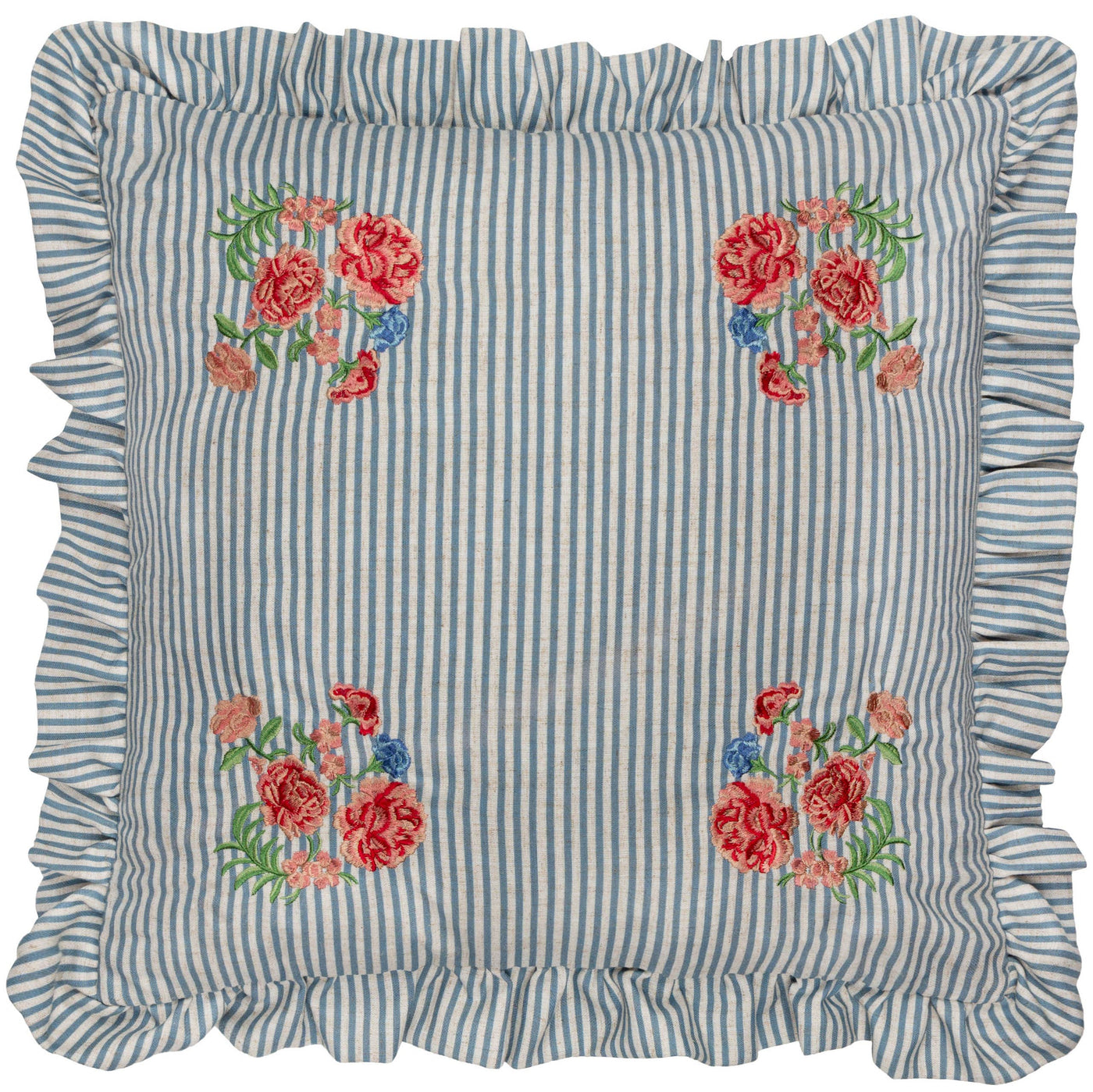 Martha Embroidered Ruffle Cushion Blue: Blue 50 x 50cm