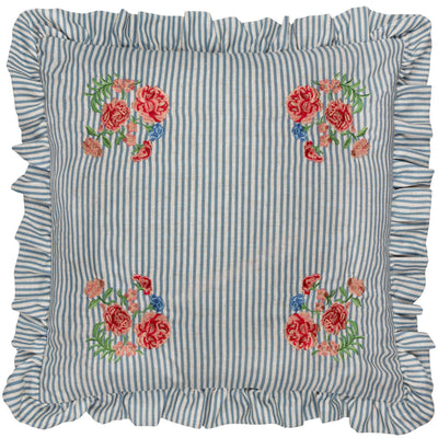 Martha Embroidered Ruffle Cushion Blue: Blue 50 x 50cm