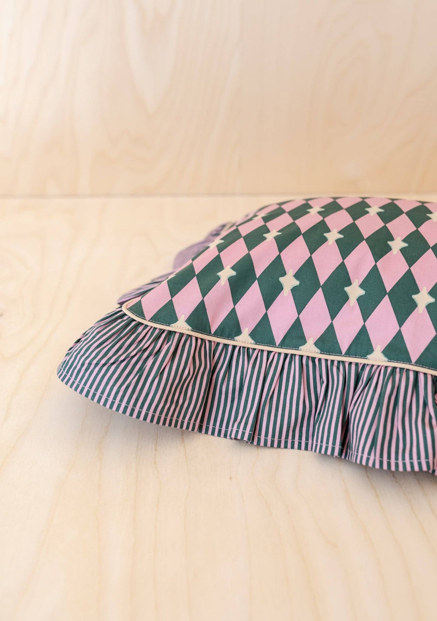 Cotton Cushion in Pink Harlequin