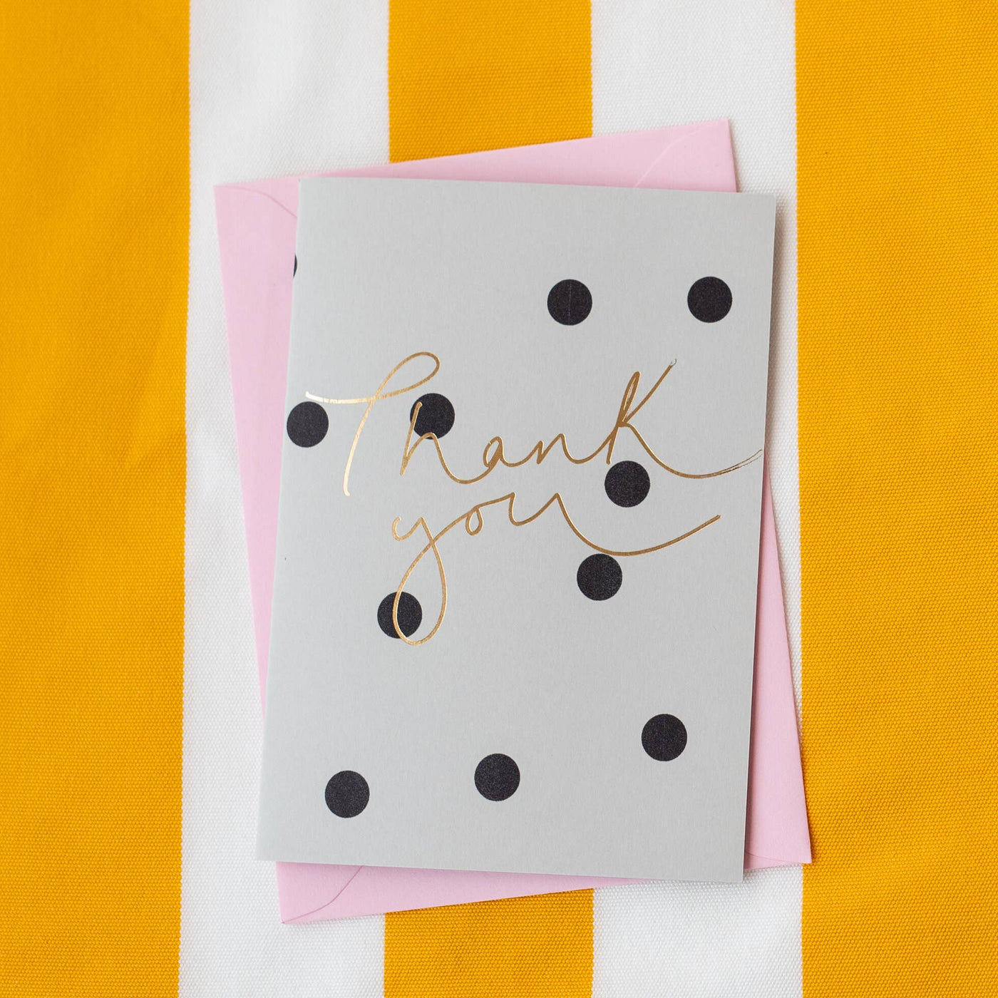 'Thank You' Gold Foil Grey Polka Dot Card