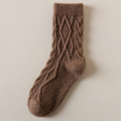 Women's Winter Wool Socks - Thick Cable Knit Warm Socks: Brown