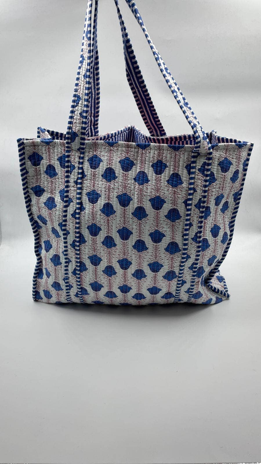Kantha Quilted Blue Floral Reversible Tote Bag