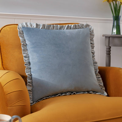 Solene Ruffle Matte Velvet Cushion Blue: Blue 45 x 45cm