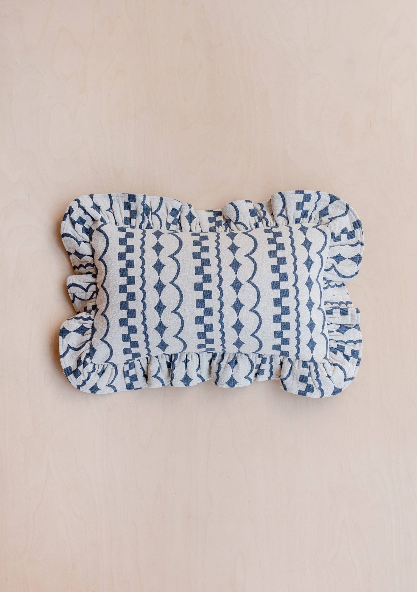 Cotton Cushion in Navy Ruffle