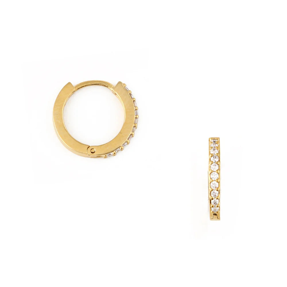 Pavé Huggie Hoop Earrings - Gold