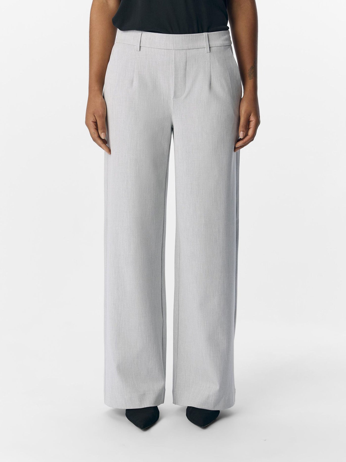 ObjLisa Wide Trousers Light Grey Melange