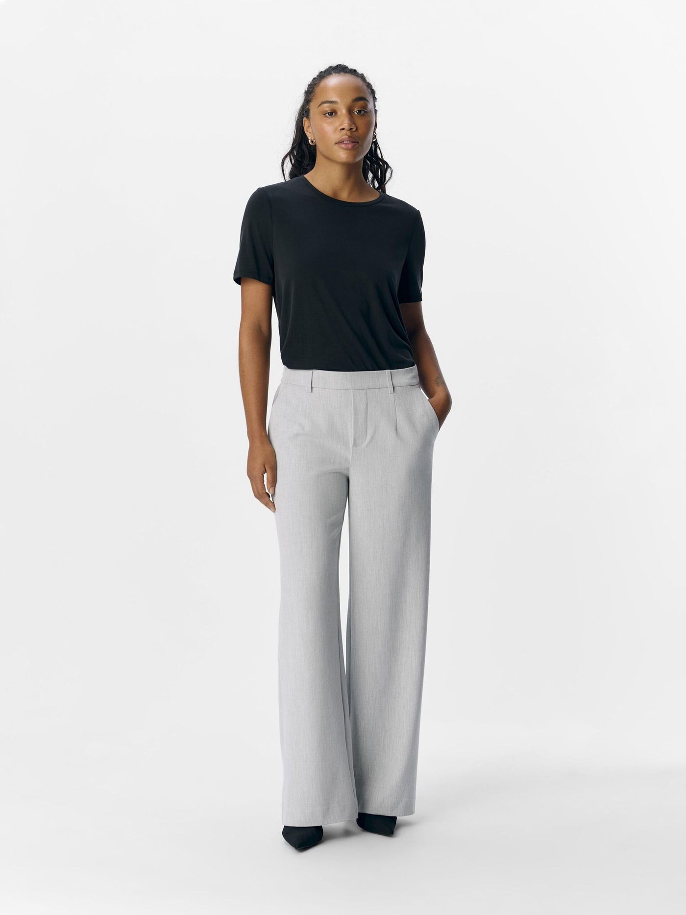 ObjLisa Wide Trousers Light Grey Melange