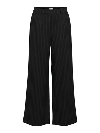 ObjLisa Wide Leg Trousers Black/Grey Pinstripes