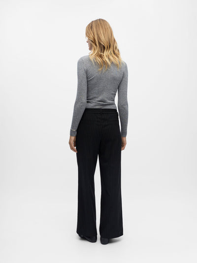 ObjLisa Wide Leg Trousers Black/Grey Pinstripes