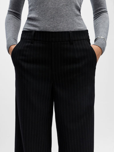 ObjLisa Wide Leg Trousers Black/Grey Pinstripes
