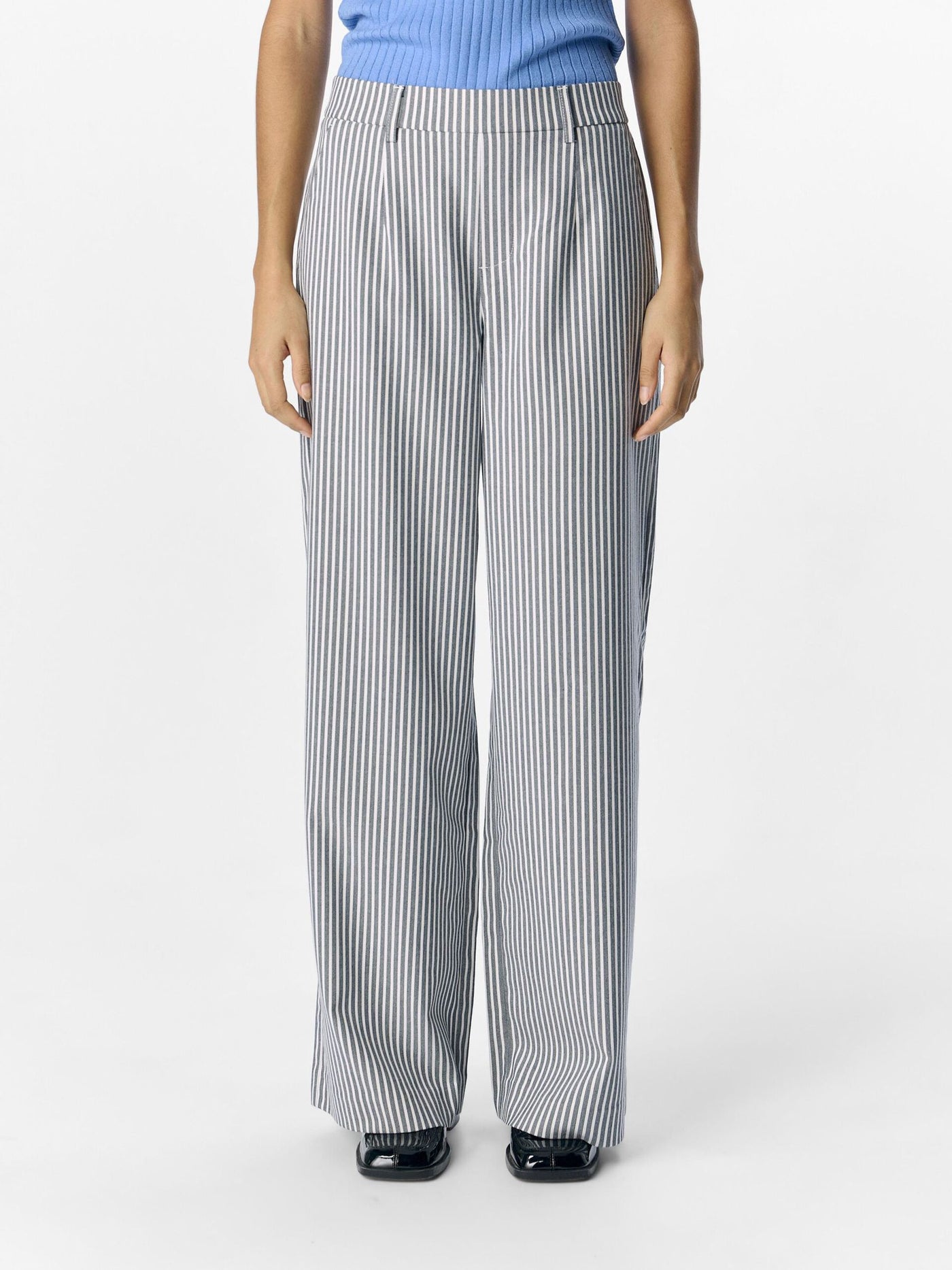 ObjLisa Wide Trousers Cloud Dancer/Sky Captain Stripes