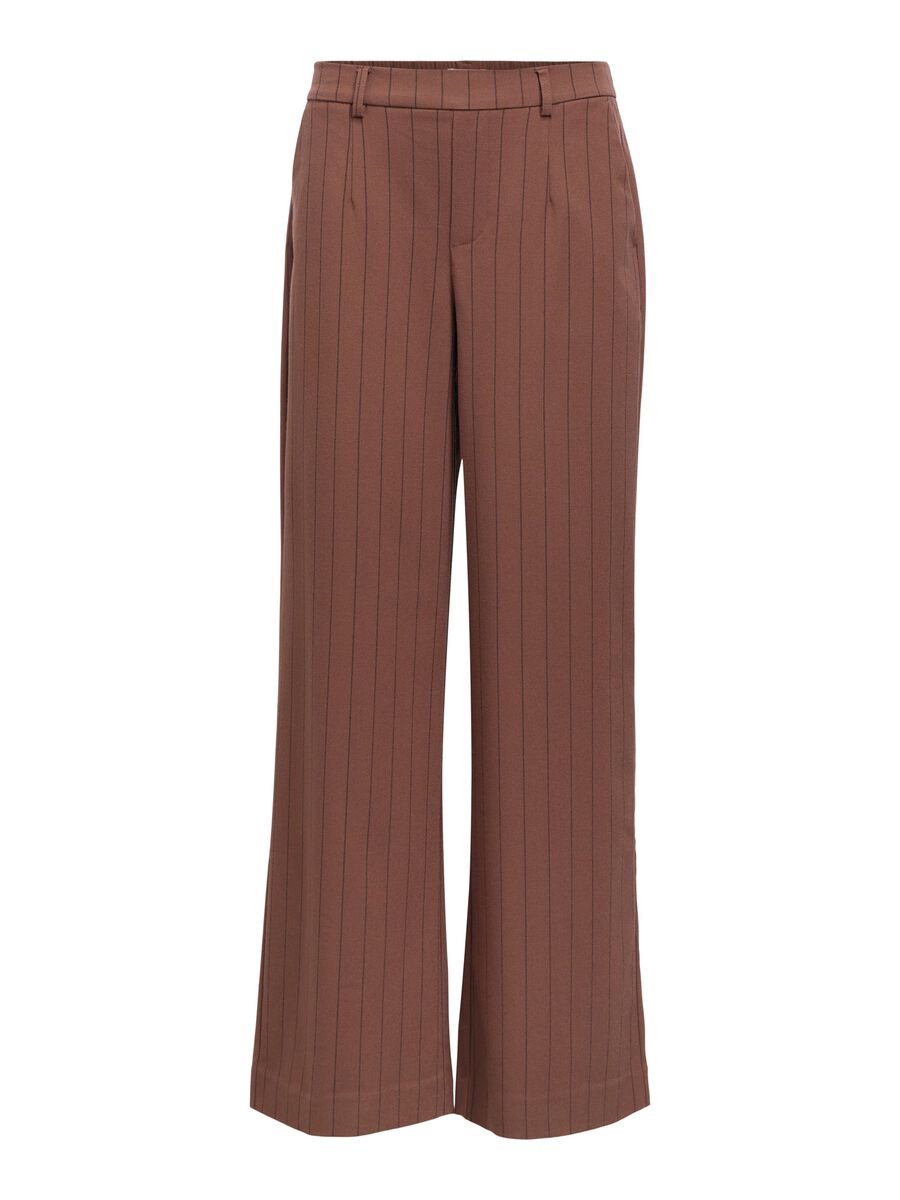 ObjLisa Wide Leg Trousers Cocoa Brown/Black Lady Pinstripes