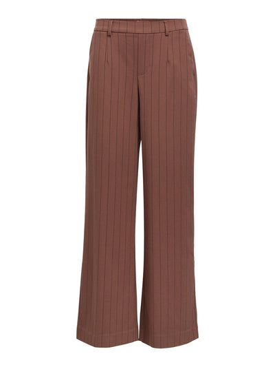 ObjLisa Wide Leg Trousers Cocoa Brown/Black Lady Pinstripes