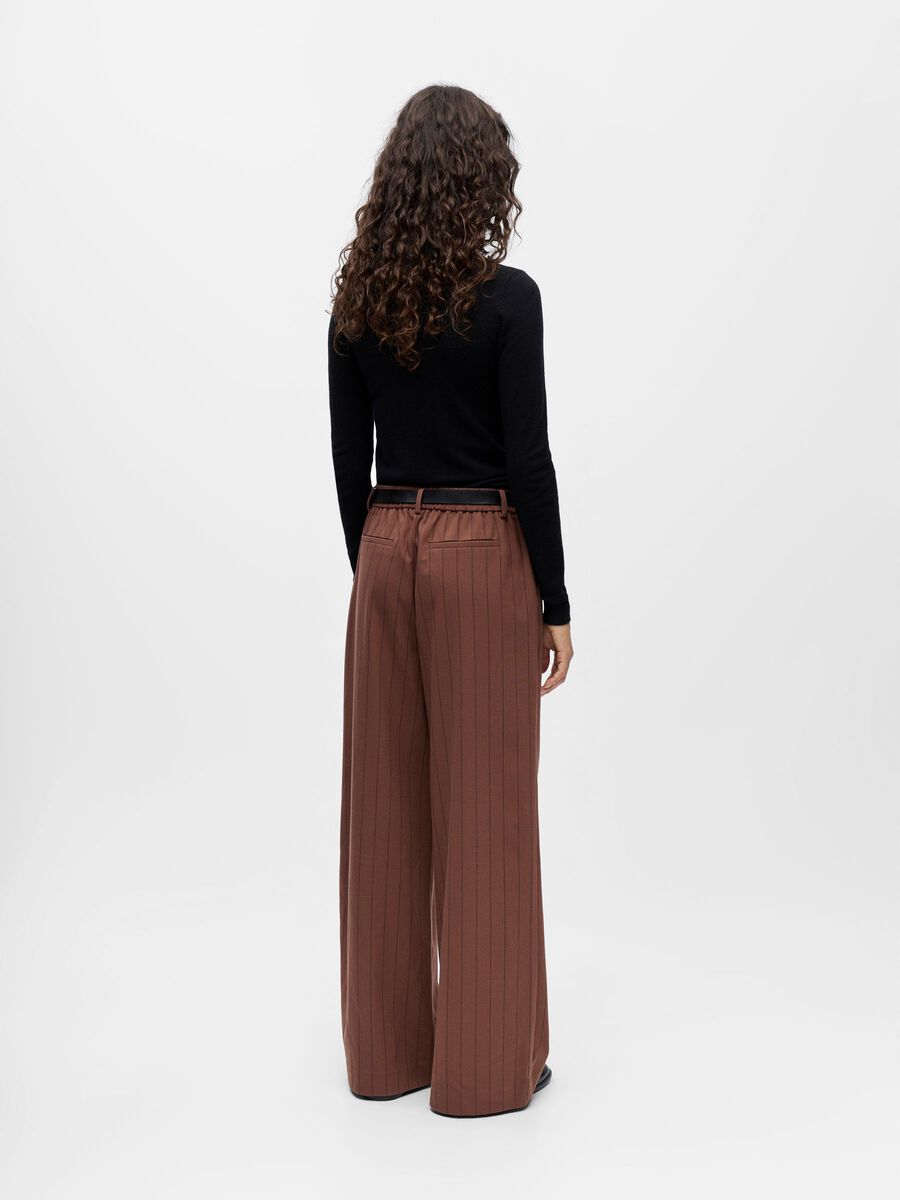 ObjLisa Wide Leg Trousers Cocoa Brown/Black Lady Pinstripes