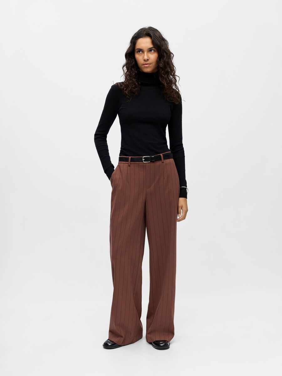 ObjLisa Wide Leg Trousers Cocoa Brown/Black Lady Pinstripes