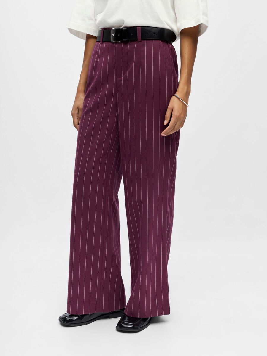 ObjLisa Wide Leg Trousers Mauve Wine/Pink Lady Pinstripes