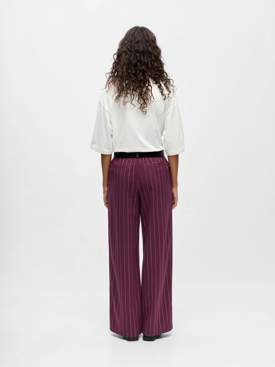 ObjLisa Wide Leg Trousers Mauve Wine/Pink Lady Pinstripes