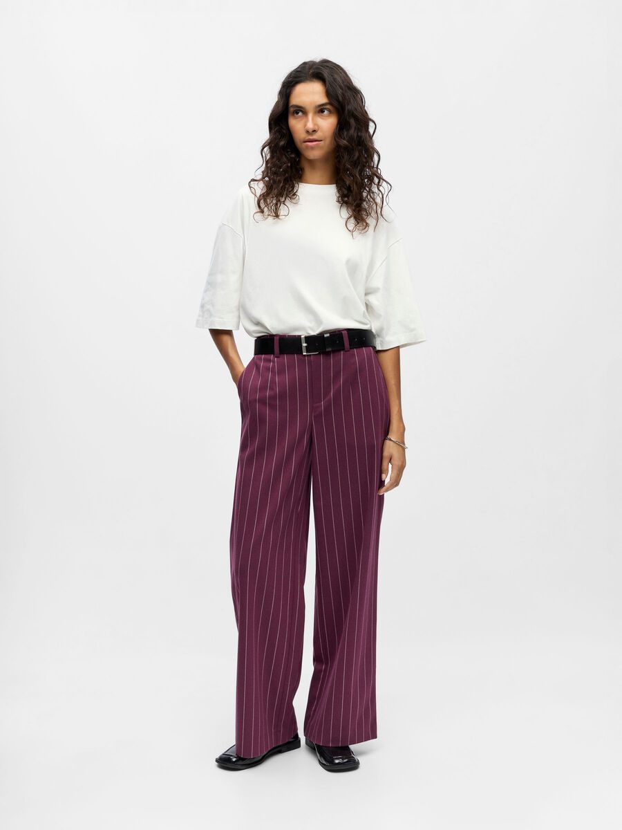ObjLisa Wide Leg Trousers Mauve Wine/Pink Lady Pinstripes