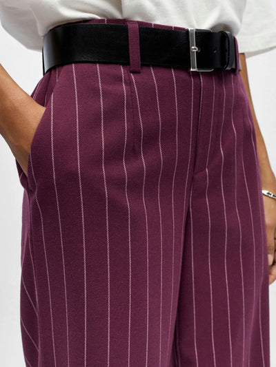 ObjLisa Wide Leg Trousers Mauve Wine/Pink Lady Pinstripes