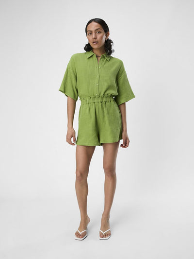 Green cheesecloth shorts