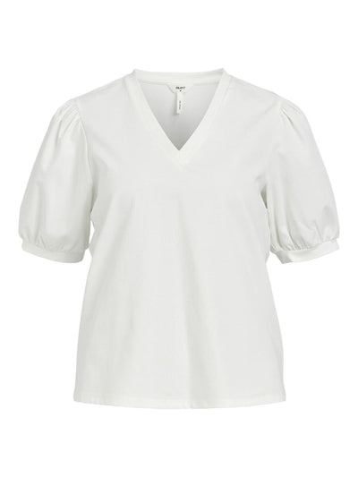 Puff Sleeve V T-Shirt White