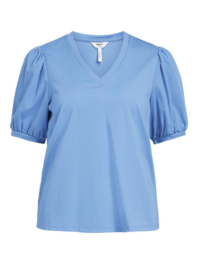 Puff Sleeve V T-Shirt Blue