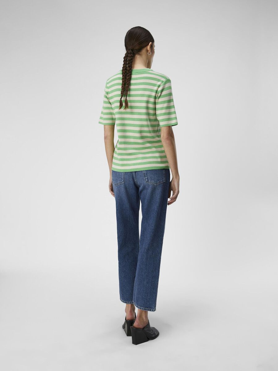 Object Ester Knitted Top Green Stripe
