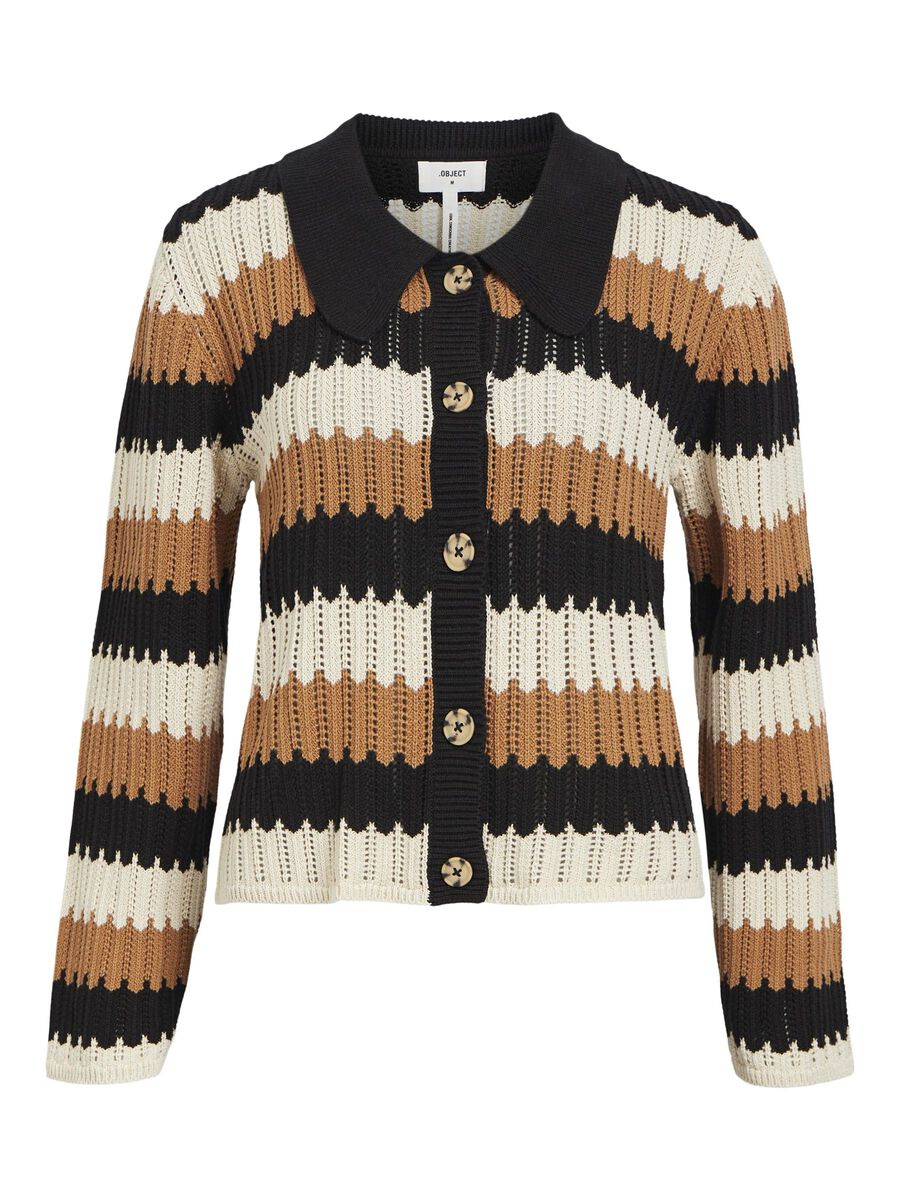 ObjWasi Pointelle Striped Cardigan