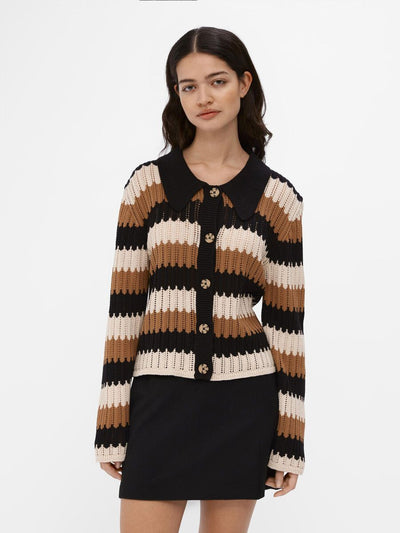 ObjWasi Pointelle Striped Cardigan