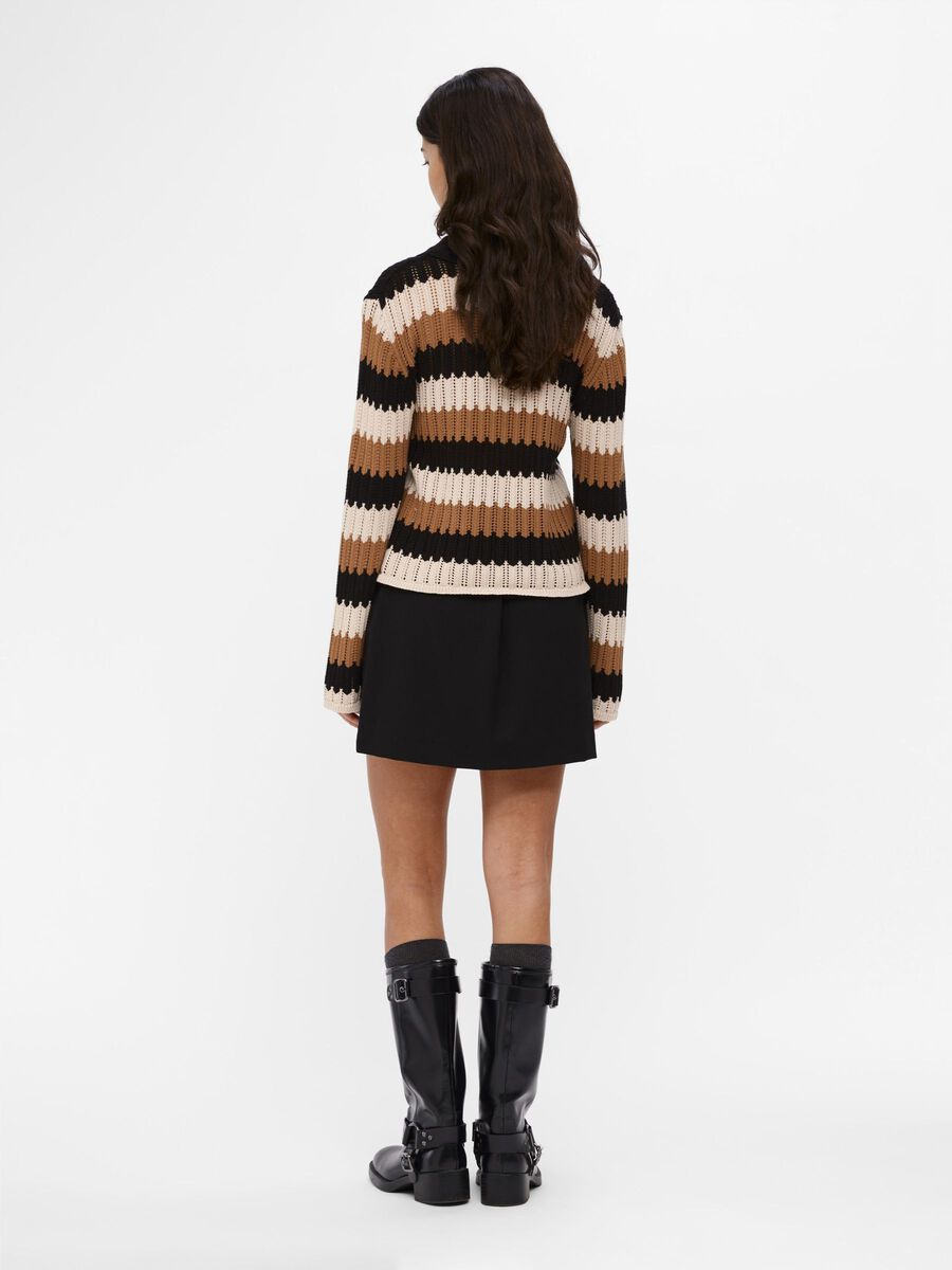 ObjWasi Pointelle Striped Cardigan