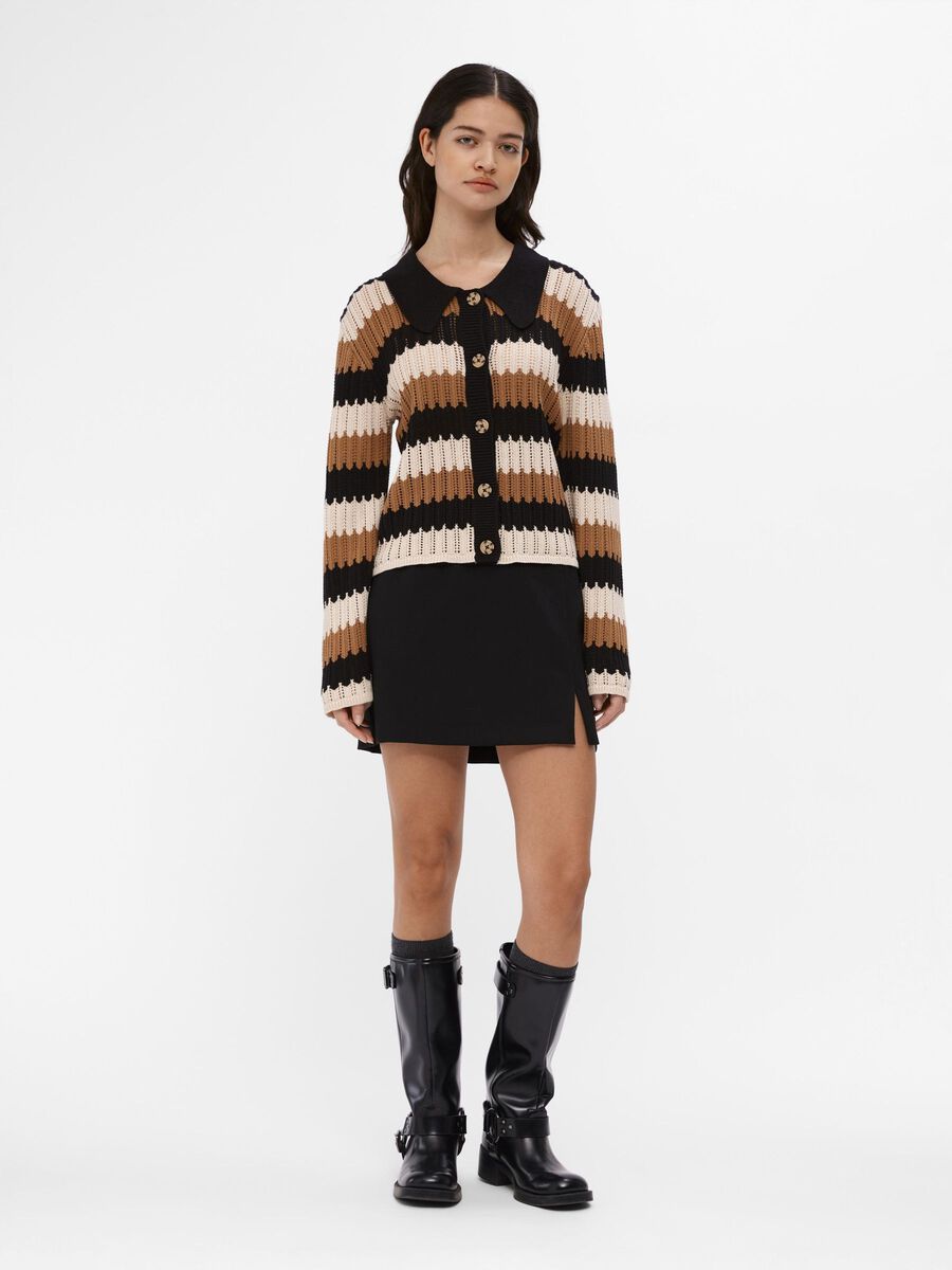 ObjWasi Pointelle Striped Cardigan