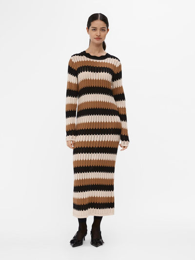 ObjWasi Knit Dress Brown/Black Stripes