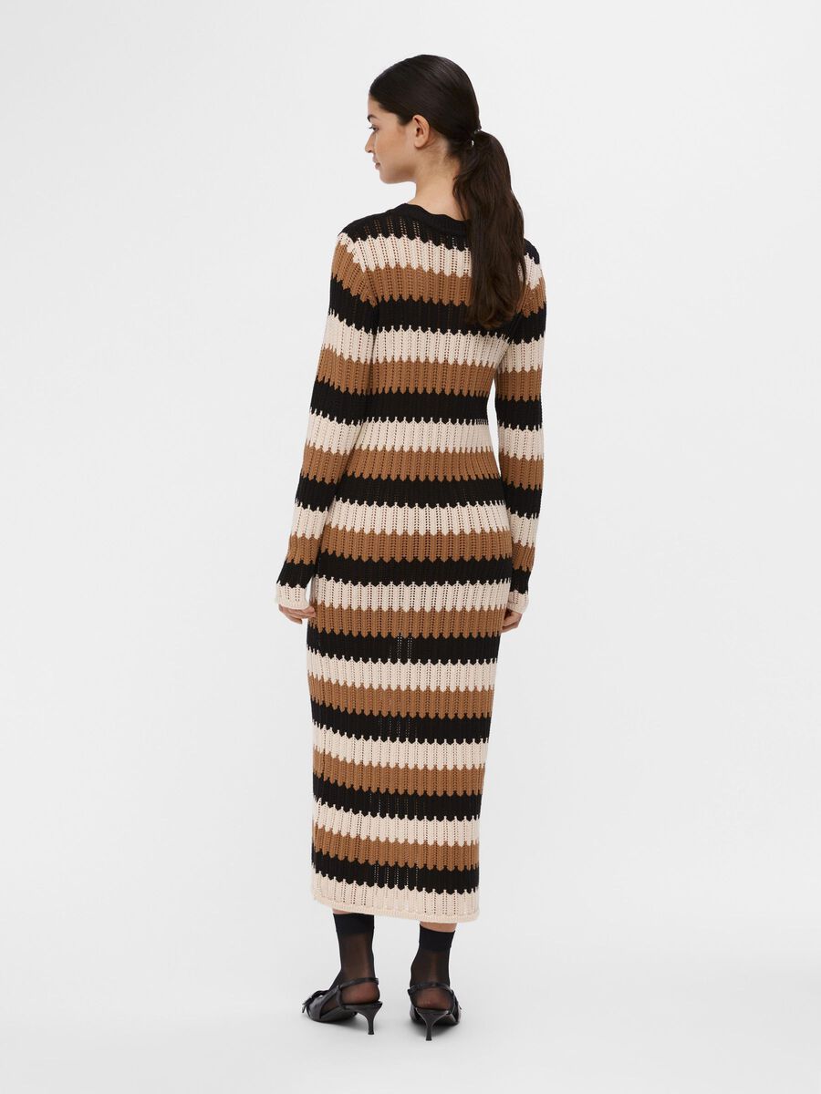 ObjWasi Knit Dress Brown/Black Stripes