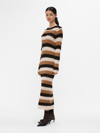 ObjWasi Knit Dress Brown/Black Stripes