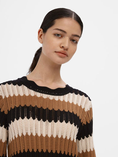 ObjWasi Knit Dress Brown/Black Stripes