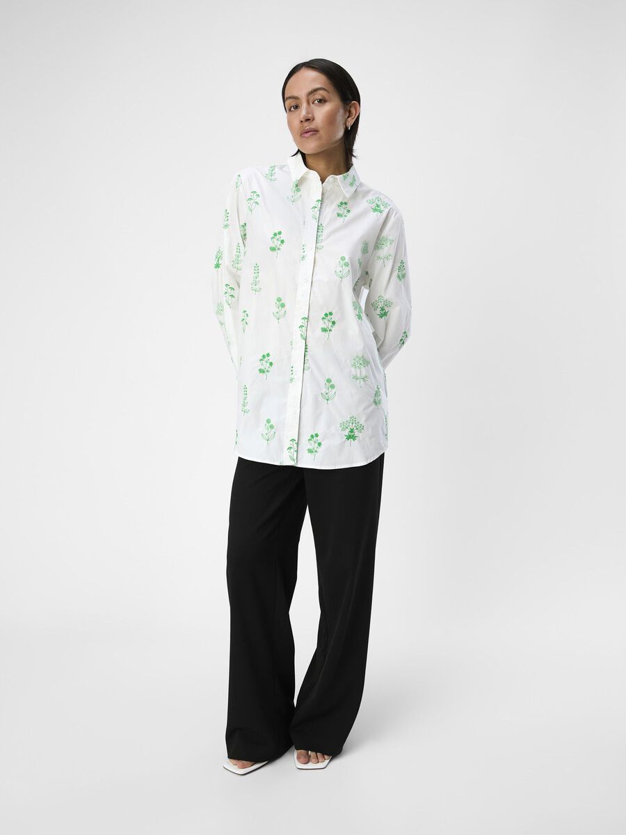 ObjCamilla Long Shirt White/Green Print
