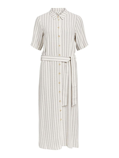 Linen Blend Midi Striped Shirt Dress