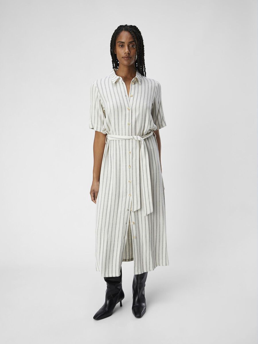 Striped Linen Blend Shirt Dress