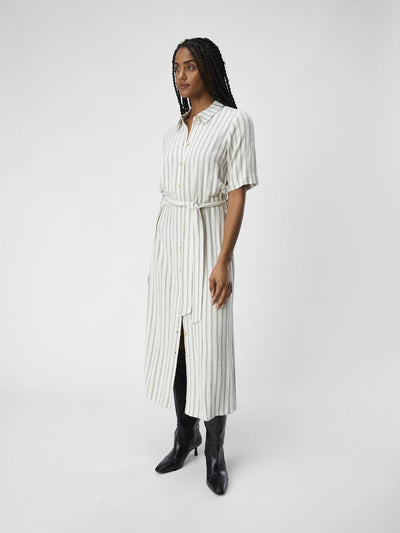 Midi Shirt Dress Cream Stripe