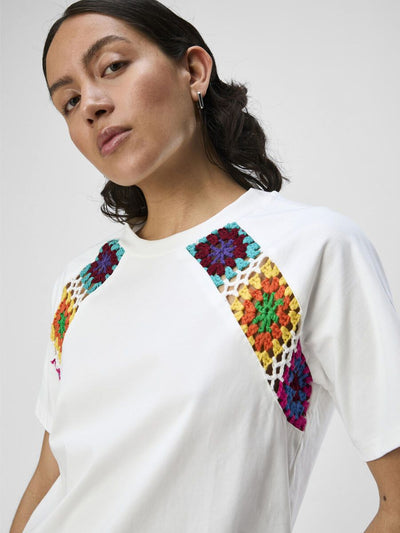 White t-shirt with crochet insert
